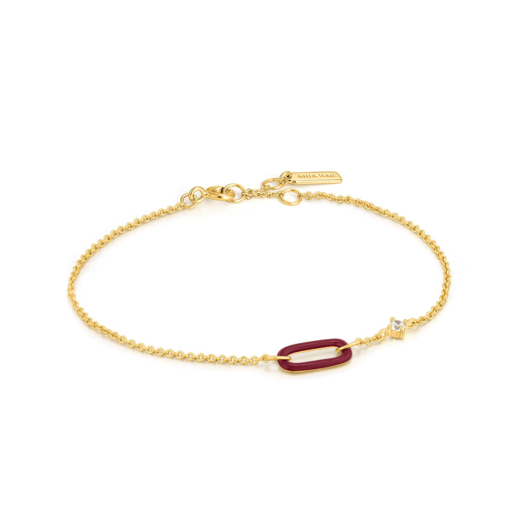 Ania Haie - Claret Red Enamel Gold Link Bracelet - Helen of New York
