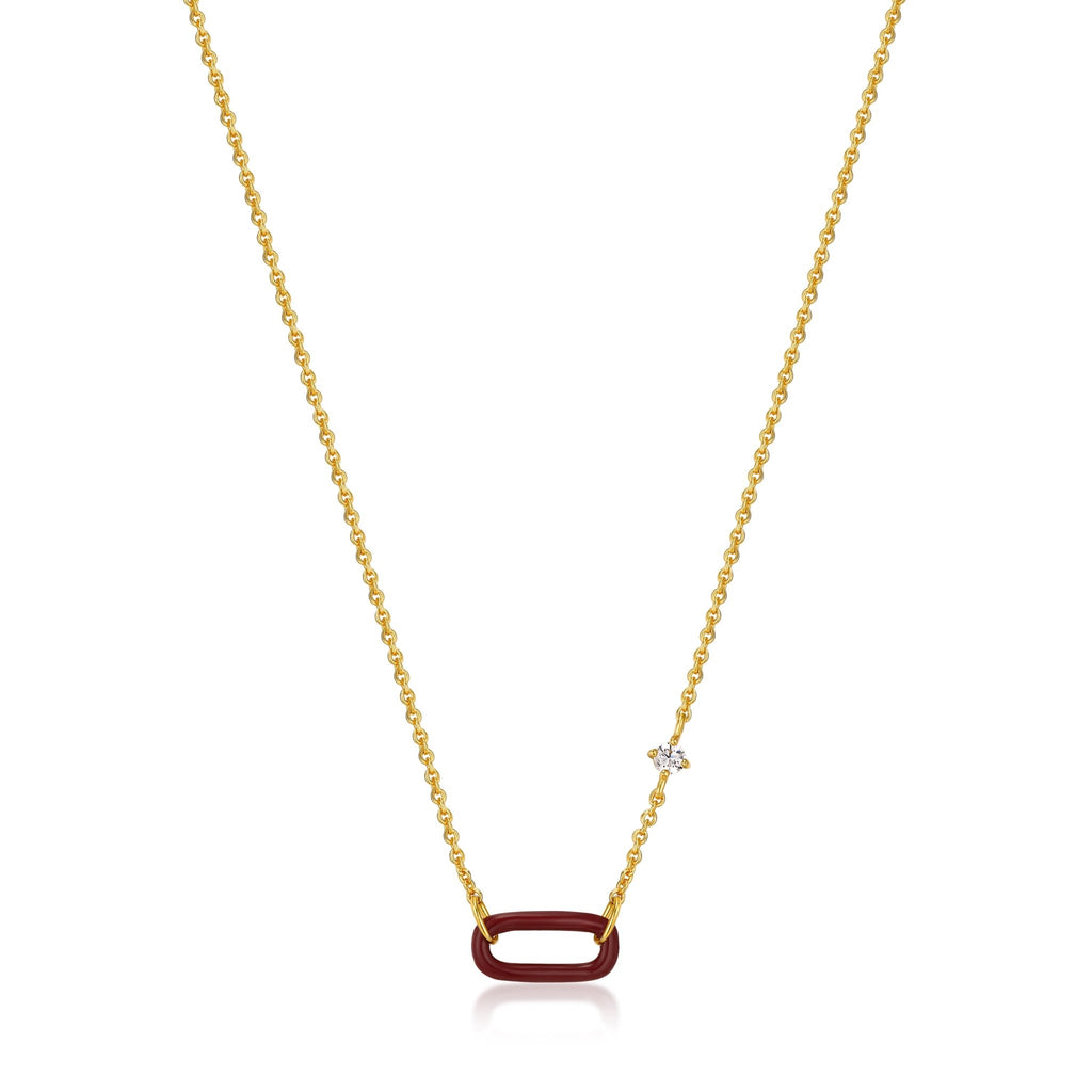 Ania Haie - Claret Red Enamel Gold Link Necklace - Helen of New York