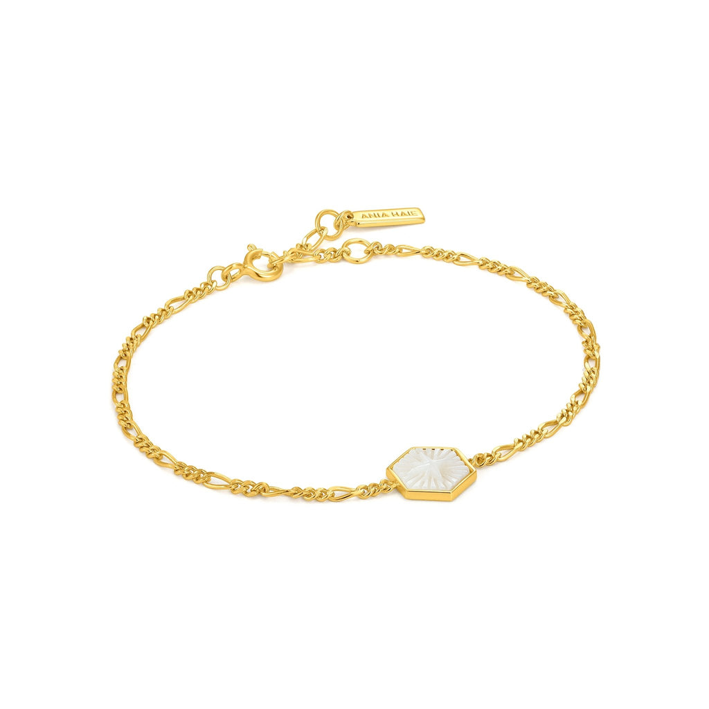 Ania Haie - Compass Emblem Gold Figaro Chain Bracelet - Helen of New York