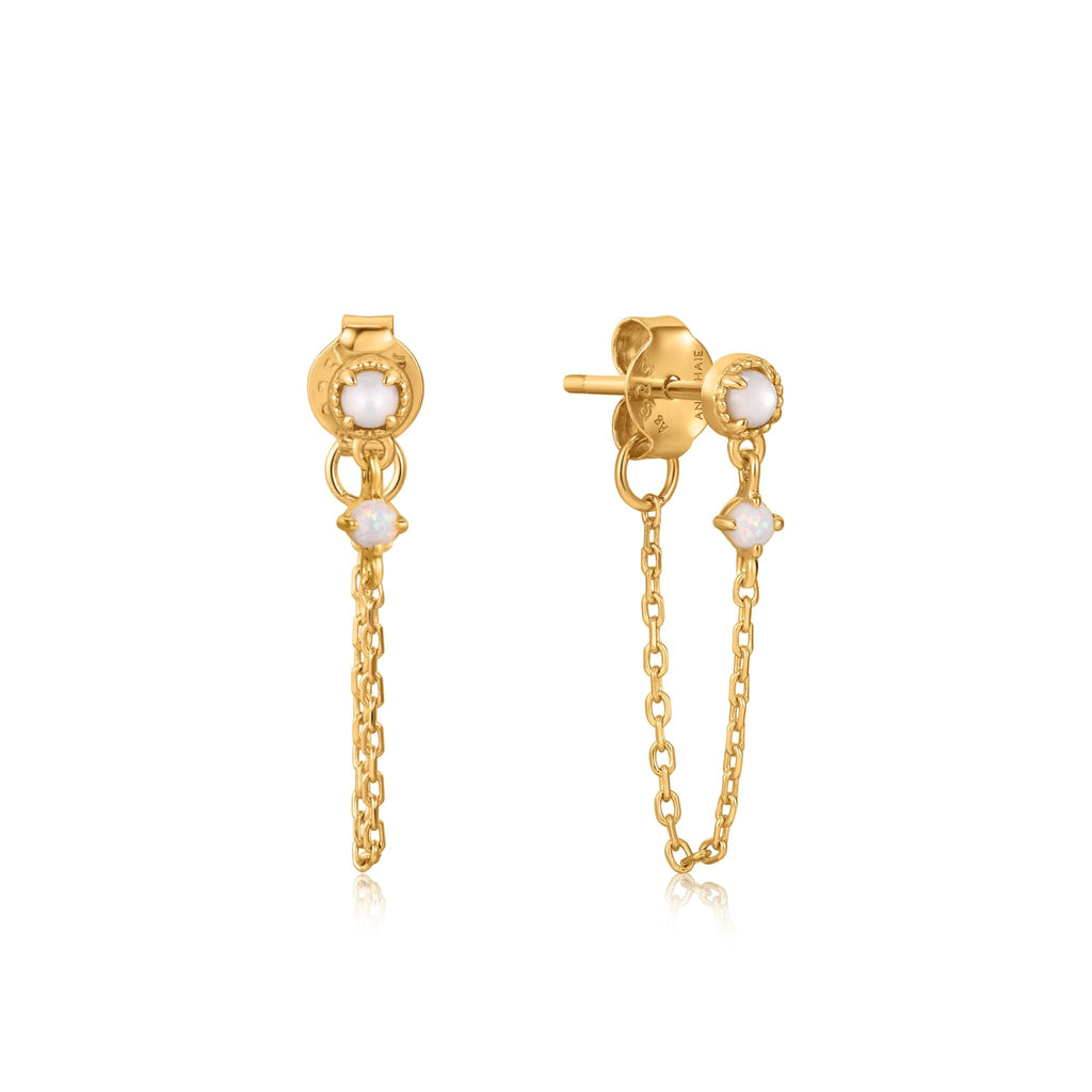 Ania Haie - Gold Mother Of Pearl And Opal Chain Drop Stud Earrings - Helen of New York