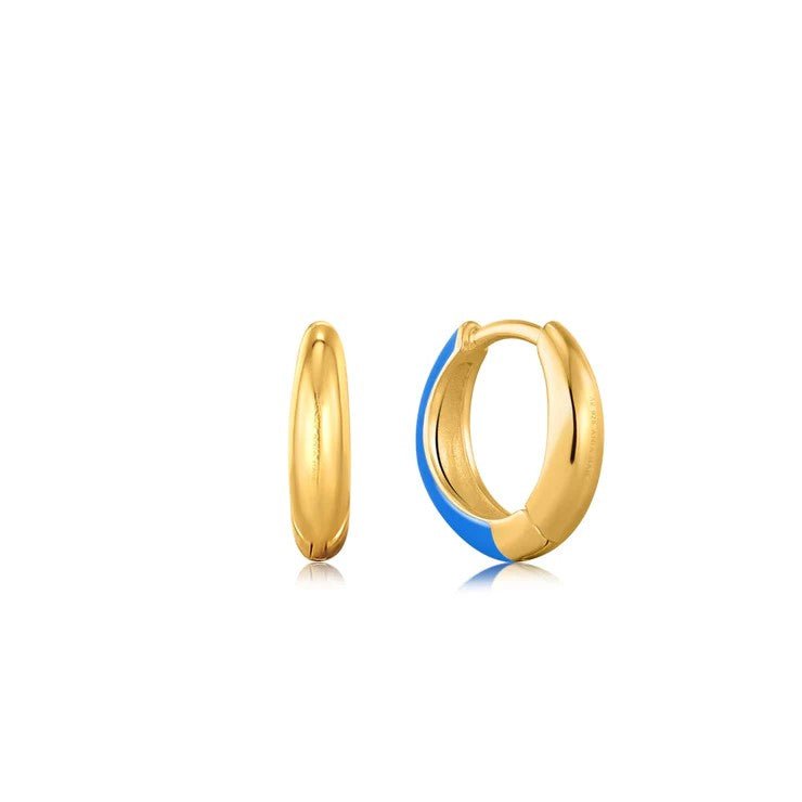 Ania Haie - Neon Blue Enamel Gold Sleek Huggie Hoop Earrings - Helen of New York