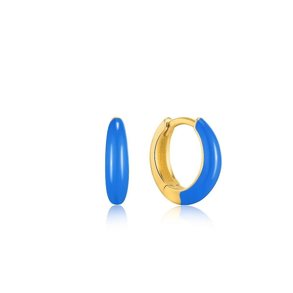 Ania Haie - Neon Blue Enamel Gold Sleek Huggie Hoop Earrings - Helen of New York