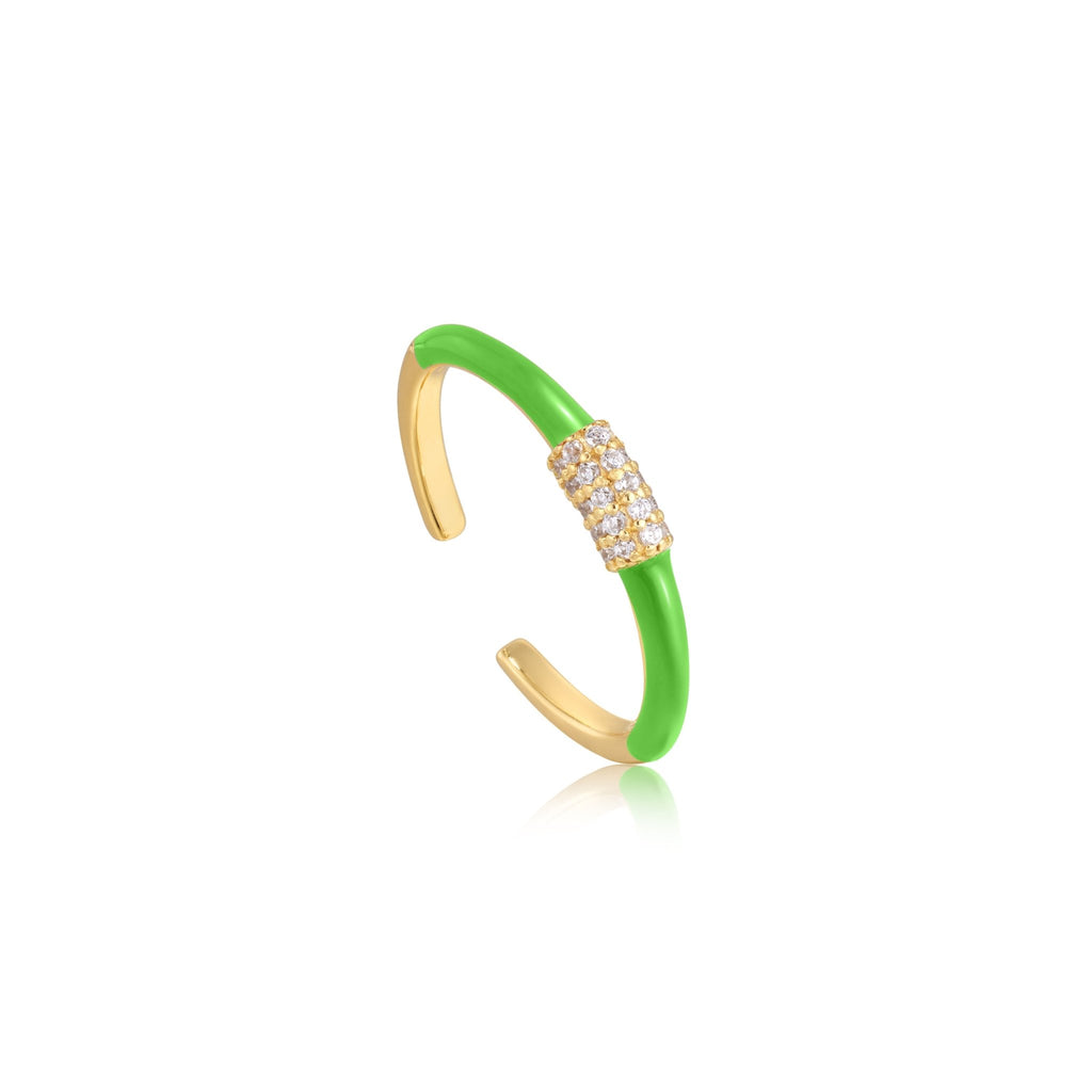 Ania Haie - Neon Green Enamel Carabiner Gold Adjustable Ring - Helen of New York