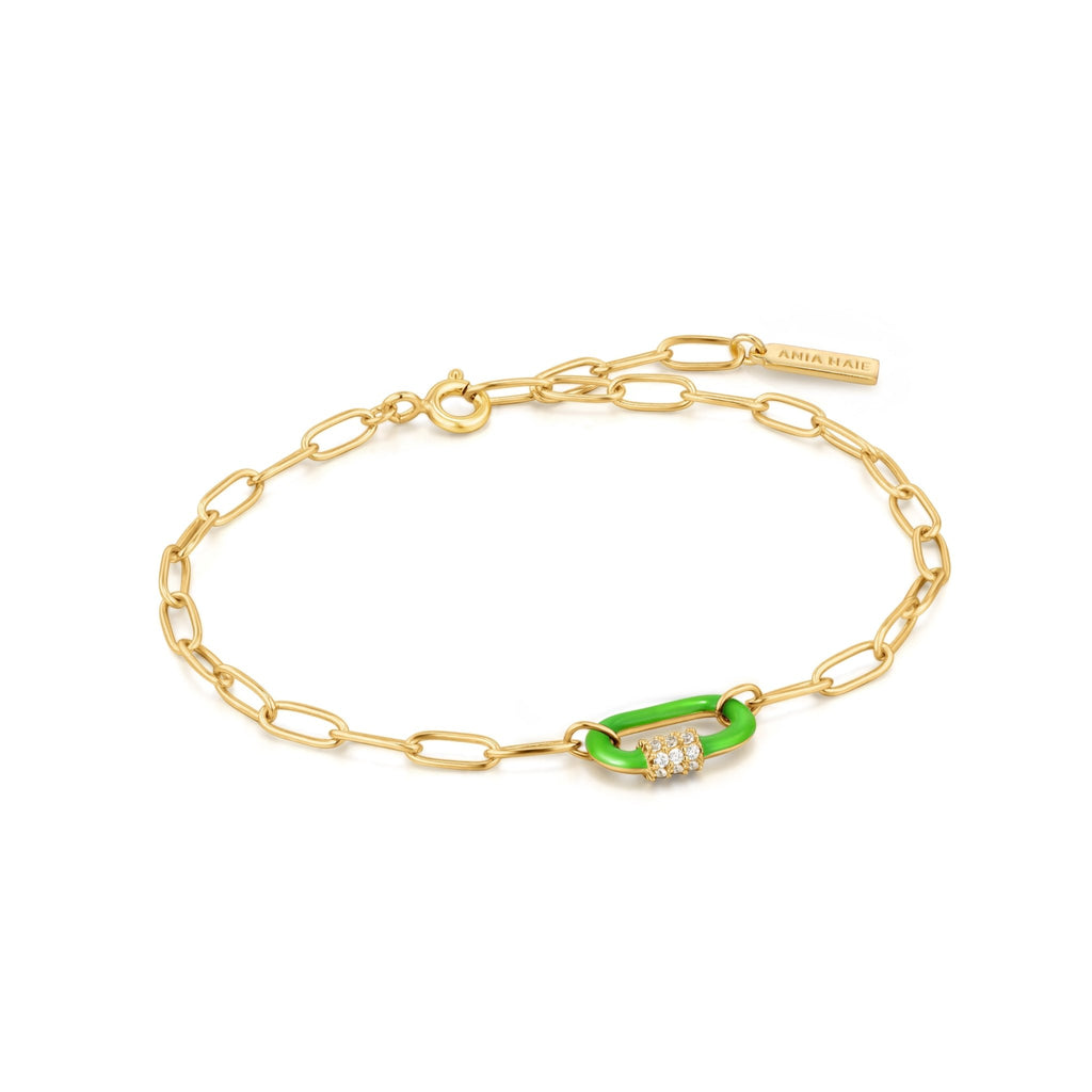 Ania Haie - Neon Green Enamel Carabiner Gold Bracelet - Helen of New York