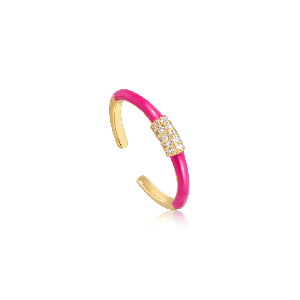 Ania Haie - Neon Pink Enamel Carabiner Gold Adjustable Ring - Helen of New York