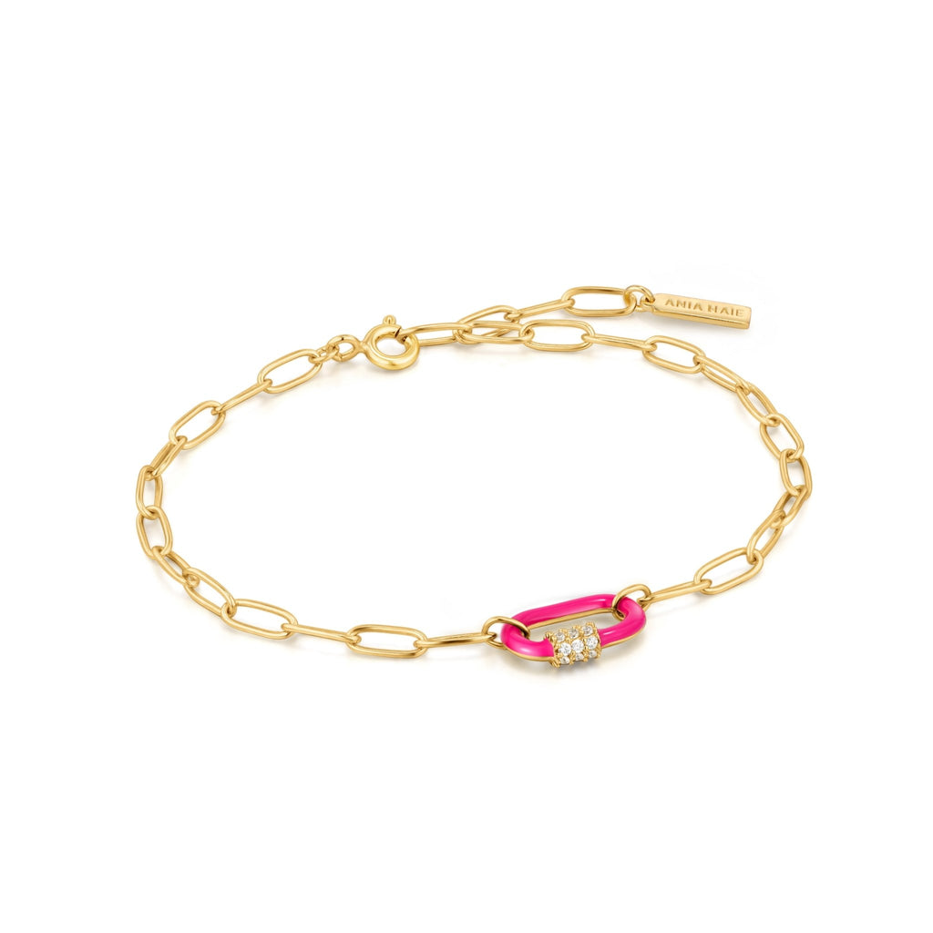 Ania Haie - Neon Pink Enamel Carabiner Gold Bracelet - Helen of New York