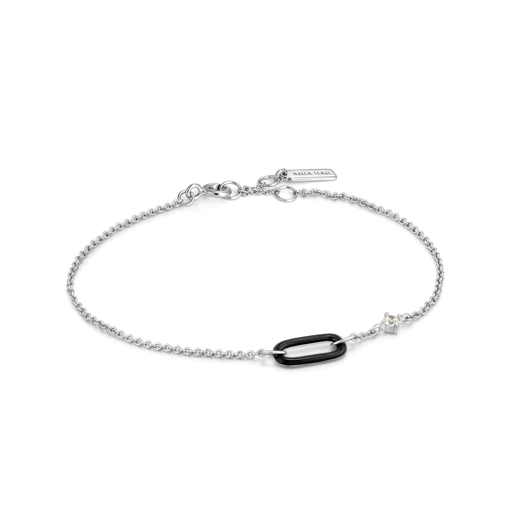 Ania Haie - Raven Black Enamel Silver Link Bracelet - Helen of New York