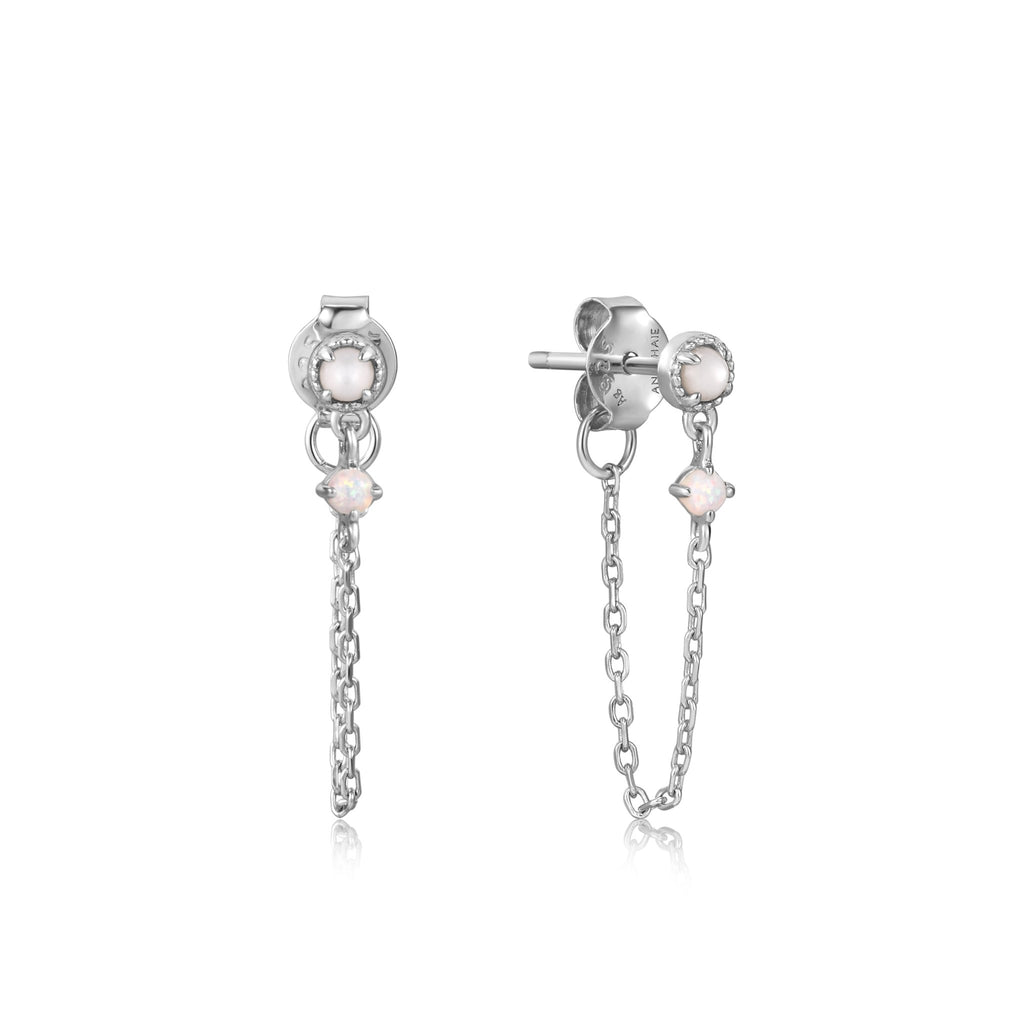 Ania Haie - Silver Mother Of Pearl And Kyoto Opal Chain Drop Stud Earrings - Helen of New York