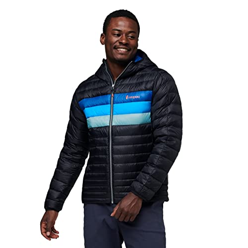 Cotopaxi - Men's Fuego Down Hooded Jacket - Black & Pacific Stripes - Large - Helen of New York