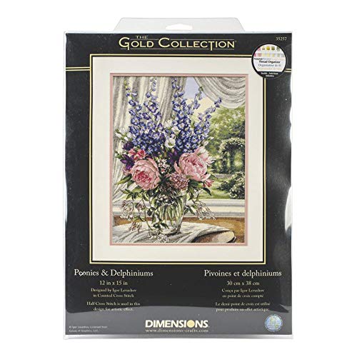 Dimensions - Gold Collection Peonies/Delphiniums Counted Cross Stitch Kit: 12x15" - Helen of New York