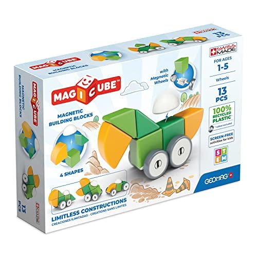 Geomag - Swiss-Made MagiCube Magnetic Shapes & Wheels Building Set - Toddlers & Kids Ages 1-5 -13-Piece - Helen of New York