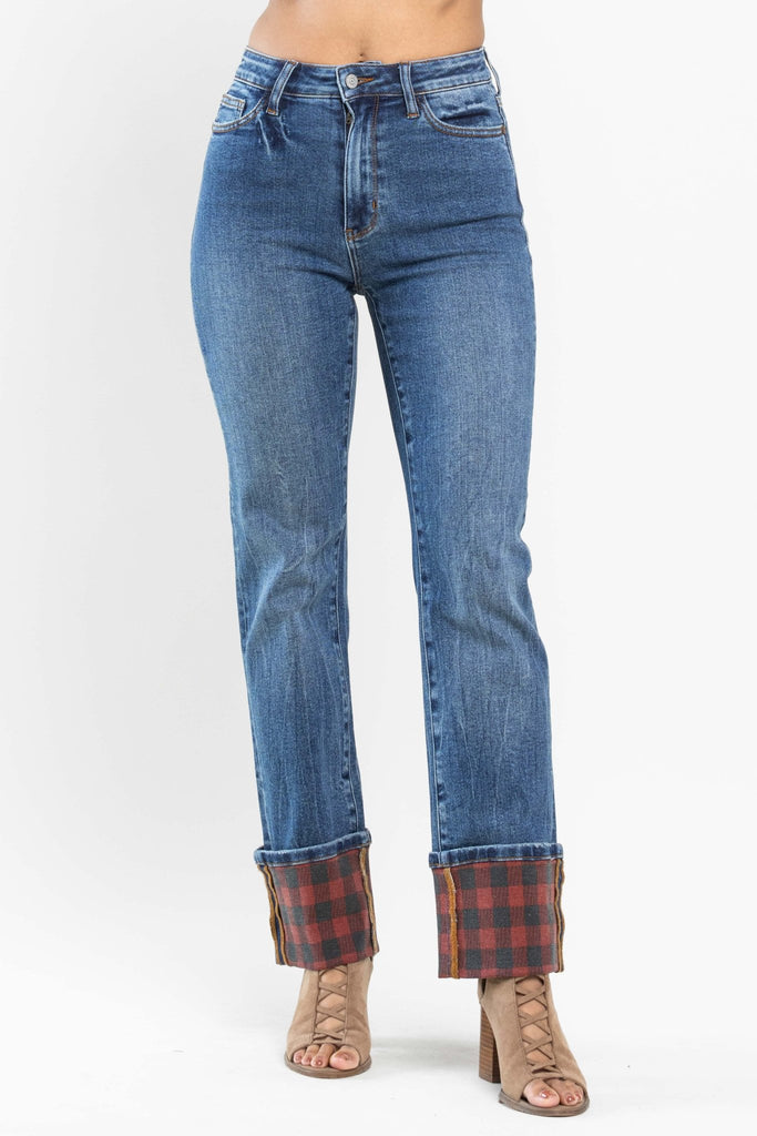 Judy Blue - High Waisted Print Cuff Straight Jean - Helen of New York