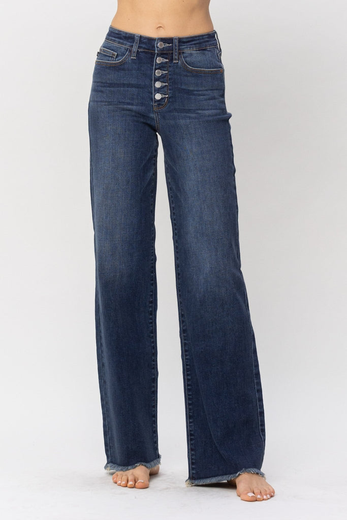 Judy Blue - Plus Size High Waisted Button Fly Wide Jean - Helen of New York