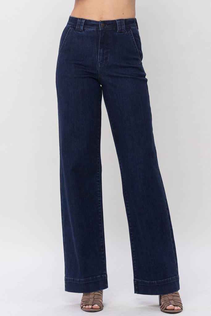 Judy Blue - Plus Size High Waisted Clean Wash Trouser Wide Jean - Helen of New York