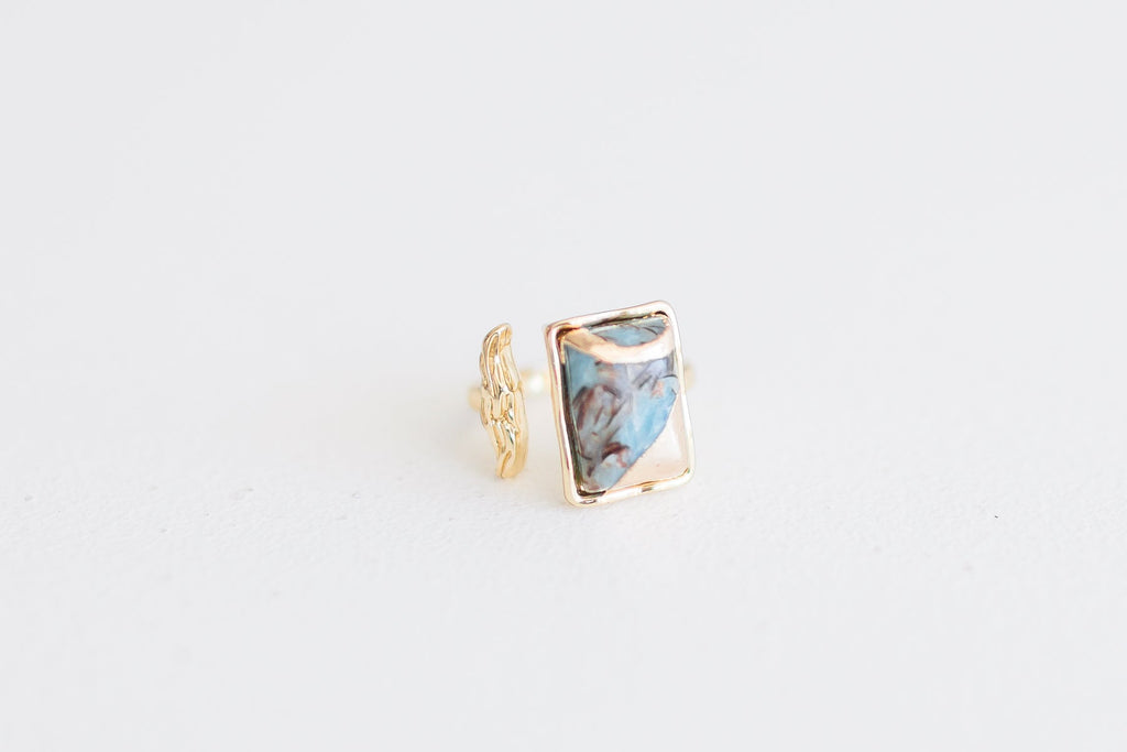 Leslie Curtis - Forrest Ring - Turquoise ring with gold accents 1" adjustable - Helen of New York