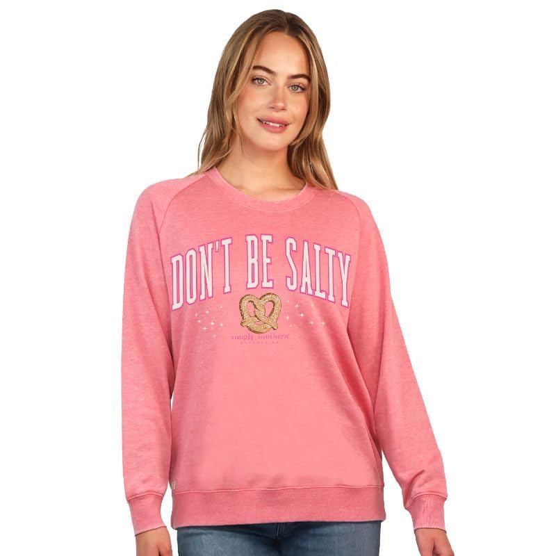 Simply Southern | Don?t be Salty | Preppy and Stylish Women?s Large Long Sleeve Fancy Pink Crewneck Sweater - Helen of New York