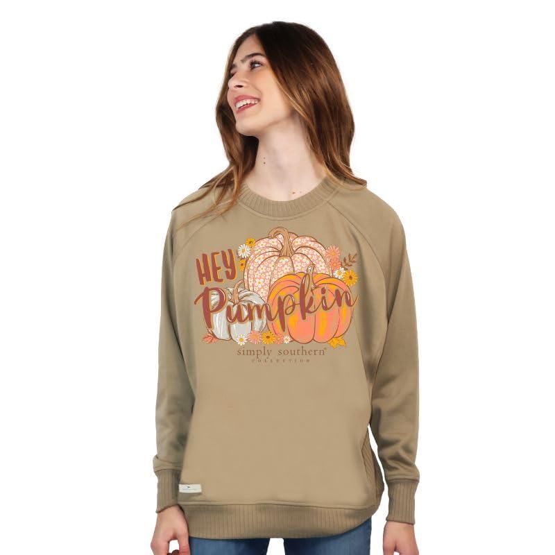 Simply Southern | Hey Pumpkin | Preppy and Stylish Women?s Large Long Sleeve Olive Crewneck Sweater - Helen of New York